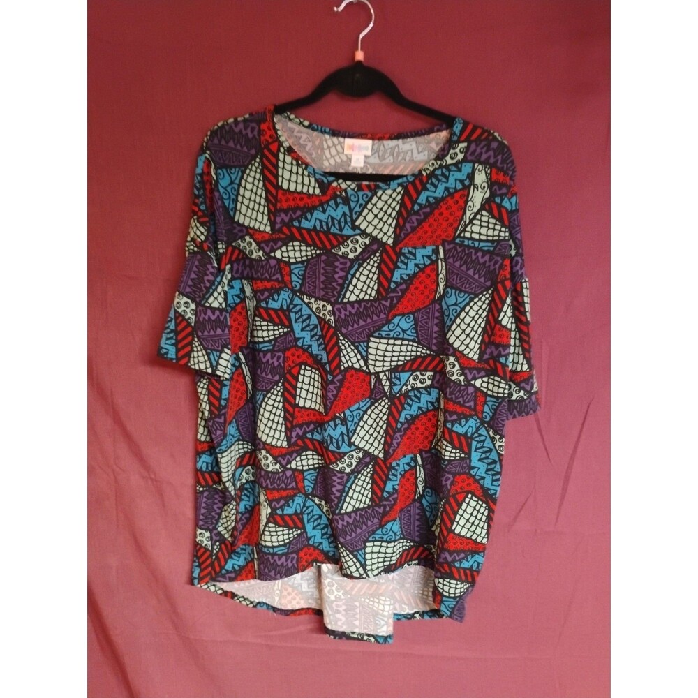 LuLaRoe Irma Womens Tunic High Low Top Medium Multicolor Short Sleeve